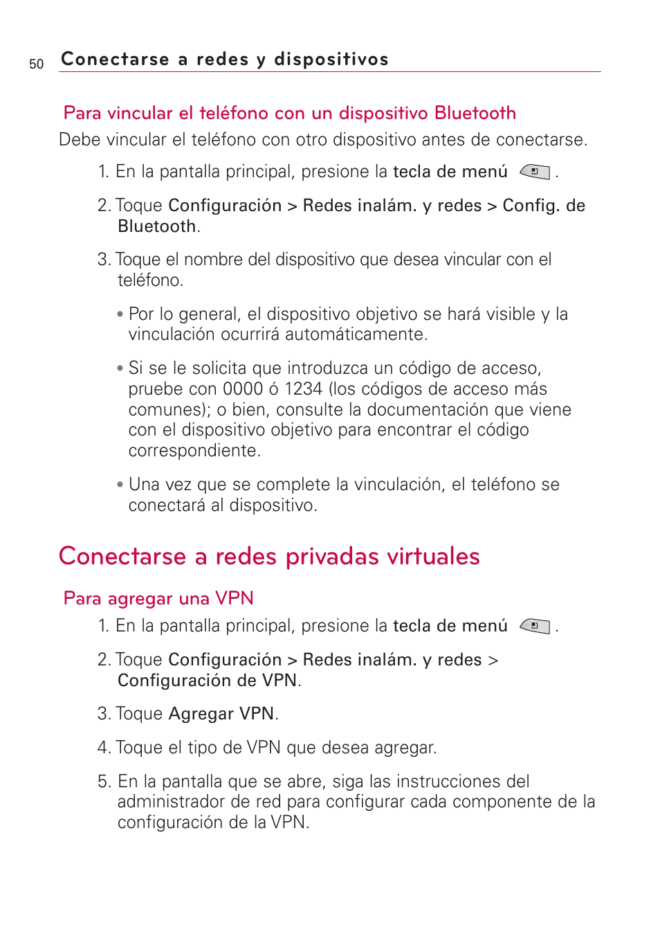 Conectarse a redes privadas virtuales, Para agregar una vpn | LG US760 User Manual | Page 197 / 312