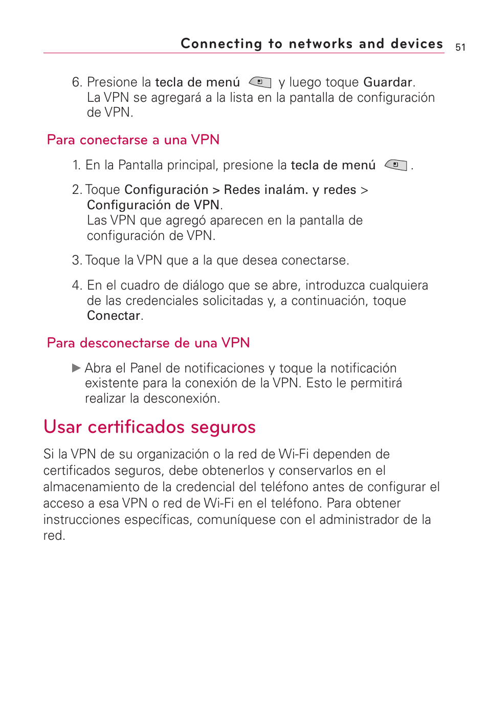 Usar certificados seguros | LG US760 User Manual | Page 198 / 312