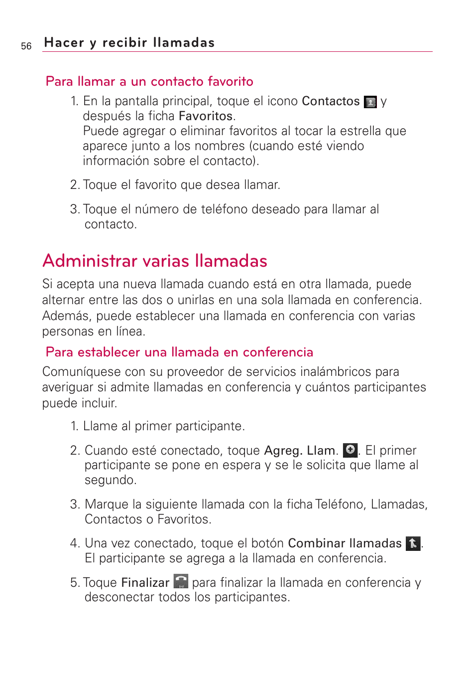 Administrar varias llamadas | LG US760 User Manual | Page 203 / 312