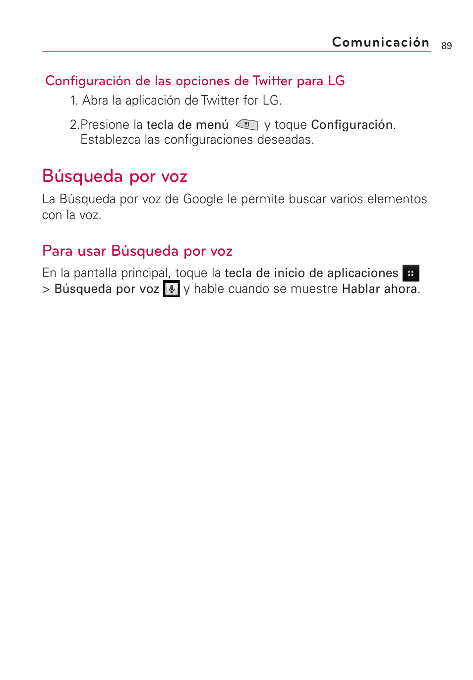 Búsqueda por voz, Para usar búsqueda por voz | LG US760 User Manual | Page 236 / 312