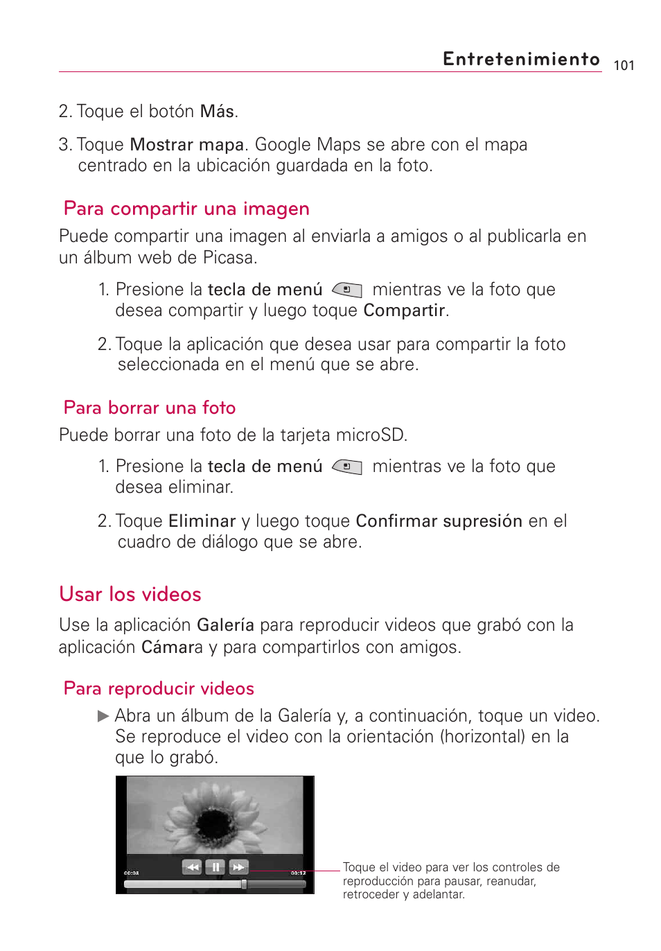 Usar los videos, Para compartir una imagen | LG US760 User Manual | Page 248 / 312