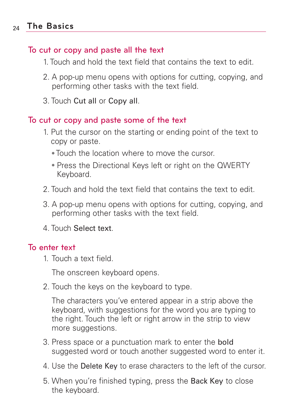 The basics to cut or copy and paste all the text | LG US760 User Manual | Page 26 / 312