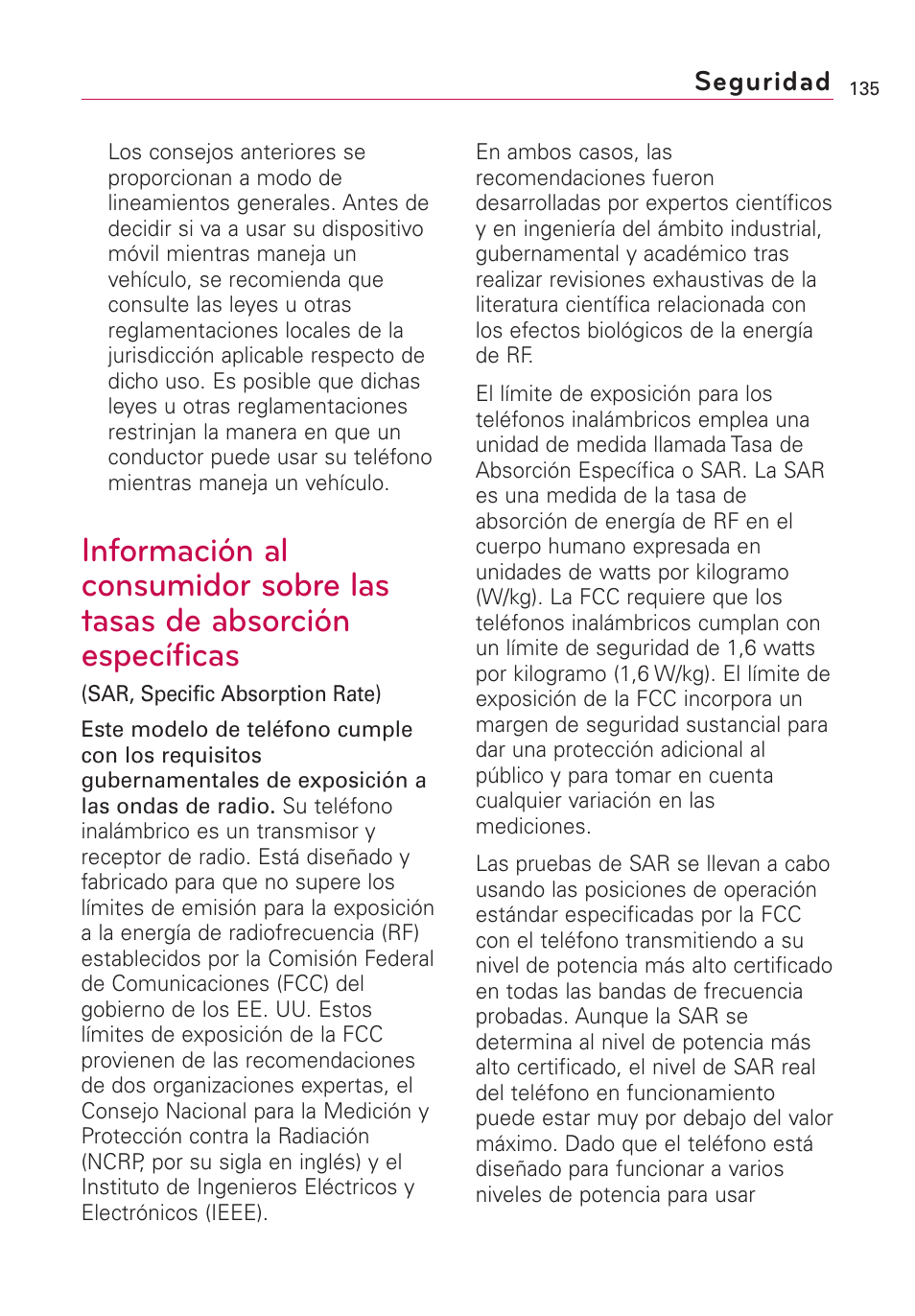 Seguridad | LG US760 User Manual | Page 282 / 312