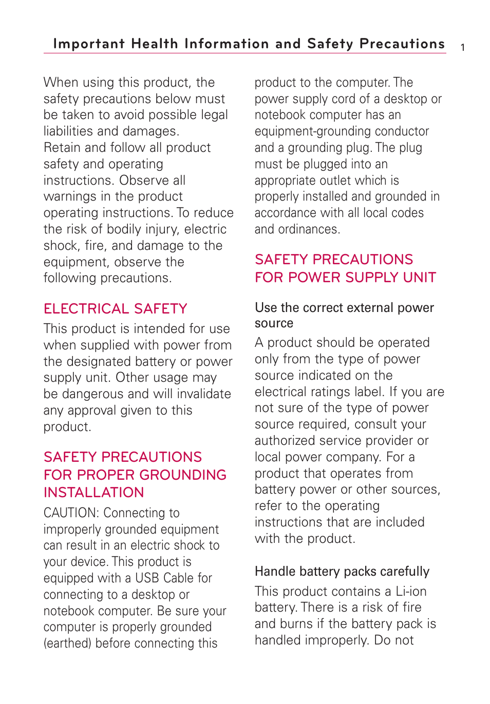 Important health information | LG US760 User Manual | Page 3 / 312