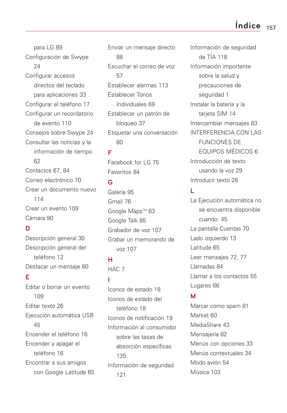 Índice | LG US760 User Manual | Page 304 / 312