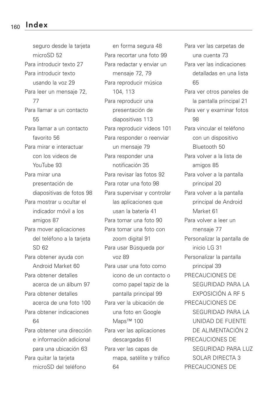 Index | LG US760 User Manual | Page 307 / 312