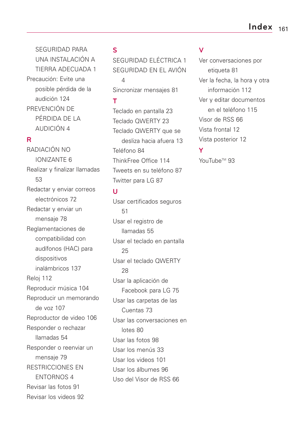 Index | LG US760 User Manual | Page 308 / 312