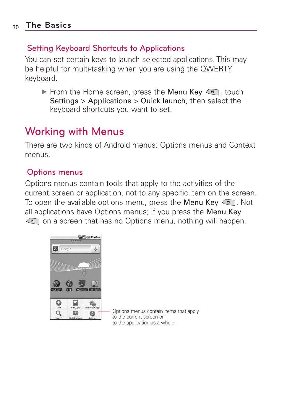 Working with menus | LG US760 User Manual | Page 32 / 312