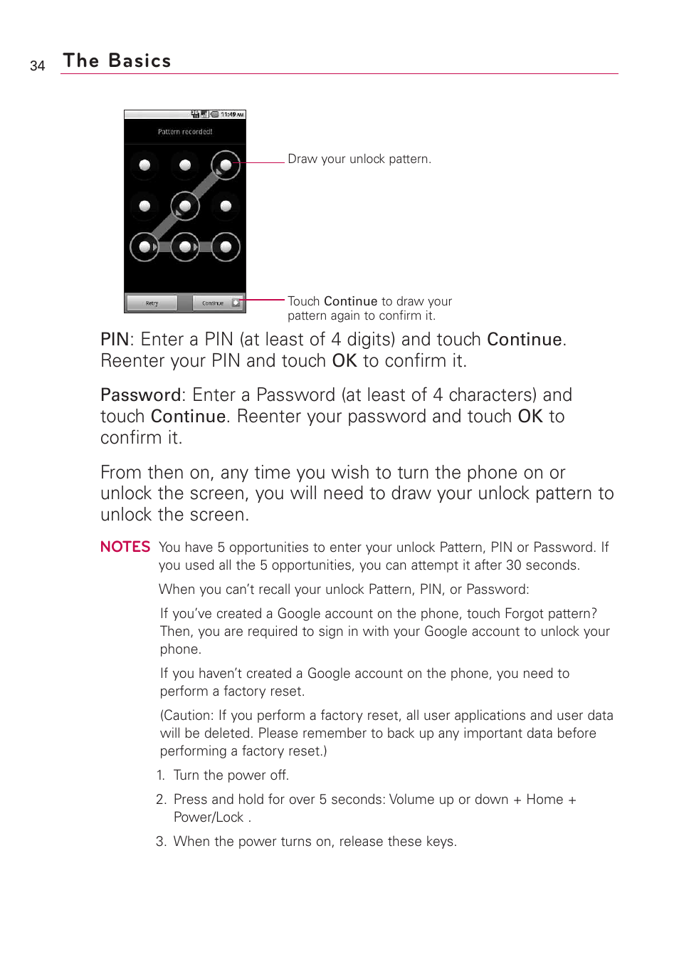 The basics | LG US760 User Manual | Page 36 / 312