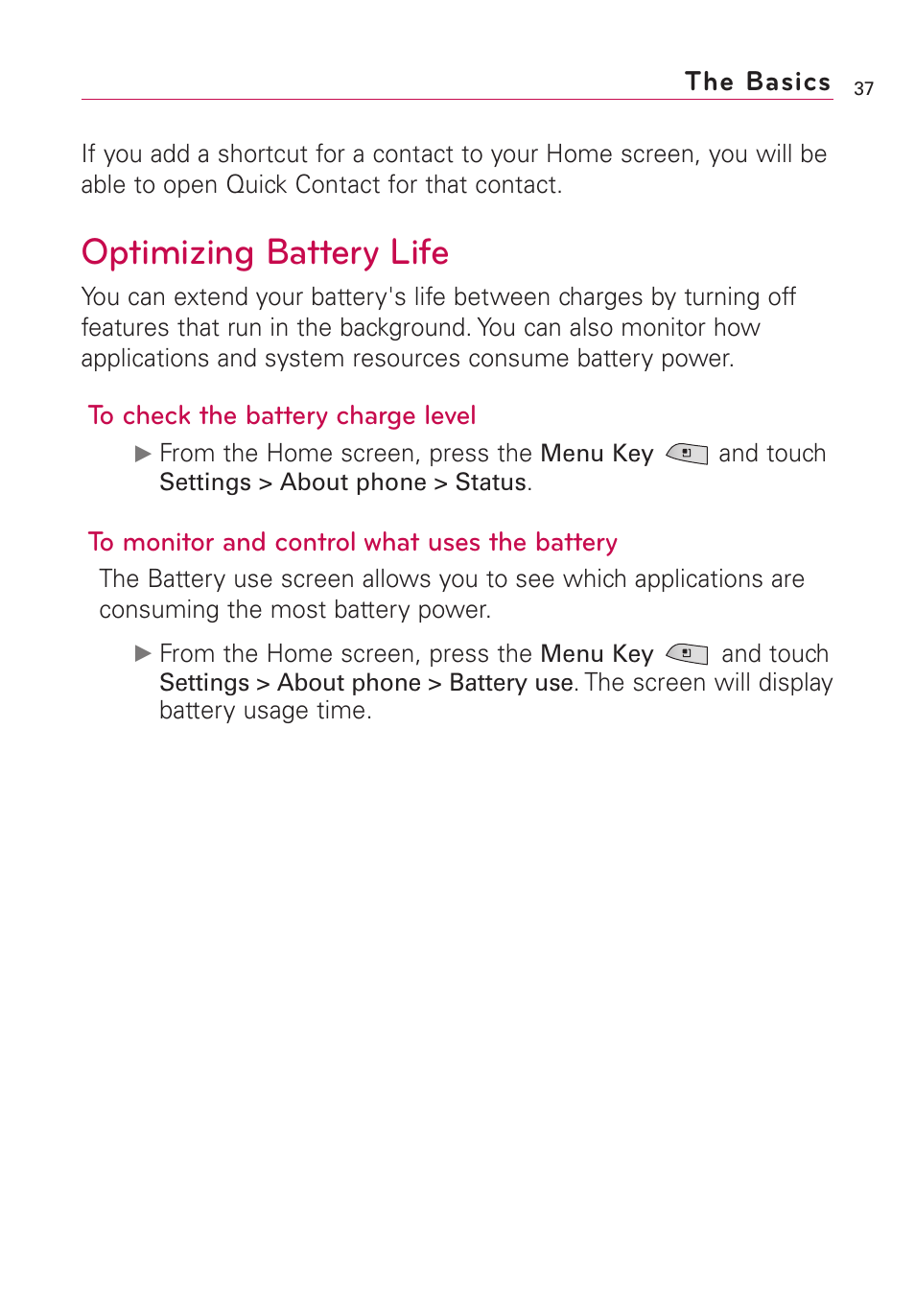 Optimizing battery life | LG US760 User Manual | Page 39 / 312