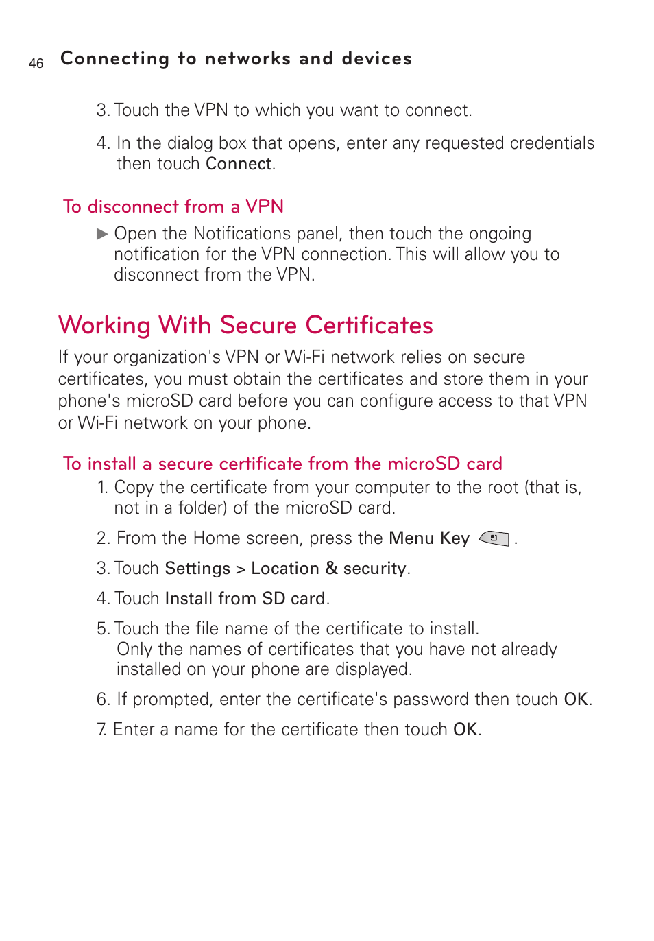 Working with secure certificates | LG US760 User Manual | Page 48 / 312