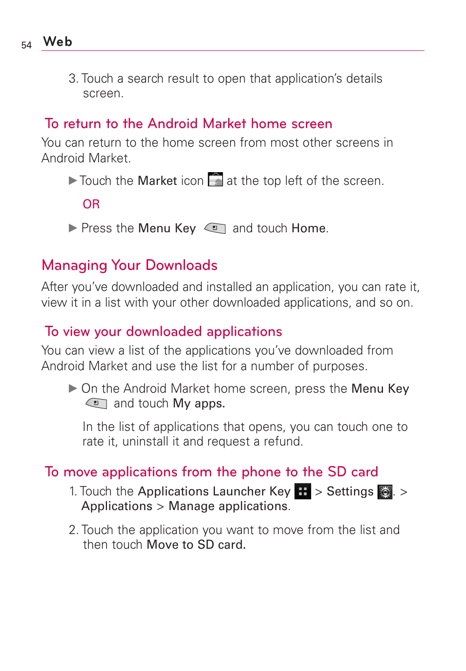 Managing your downloads | LG US760 User Manual | Page 56 / 312