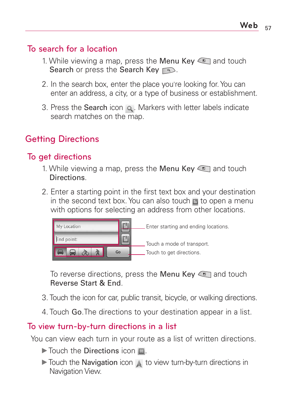 Getting directions | LG US760 User Manual | Page 59 / 312