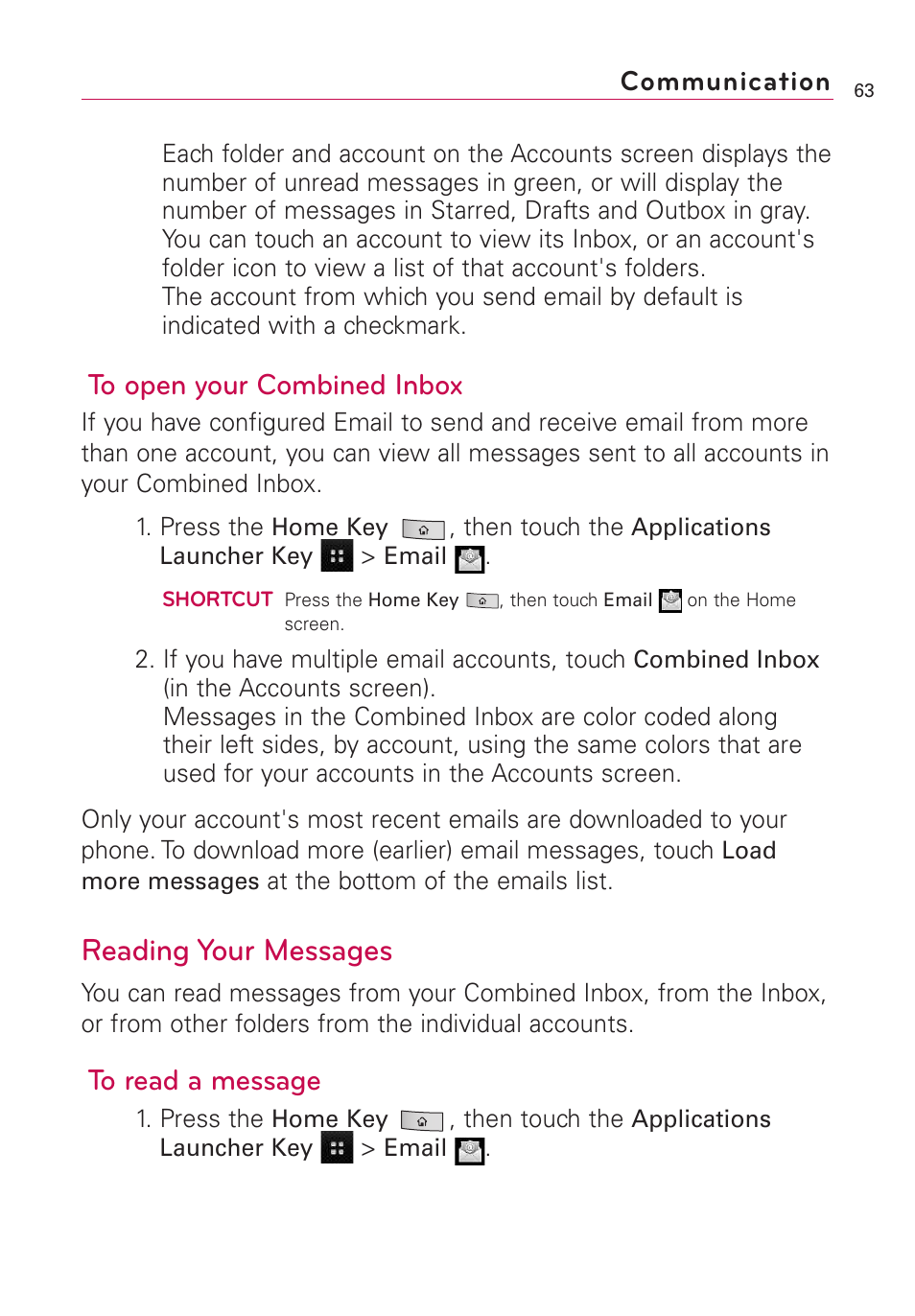 Reading your messages, Communication | LG US760 User Manual | Page 65 / 312