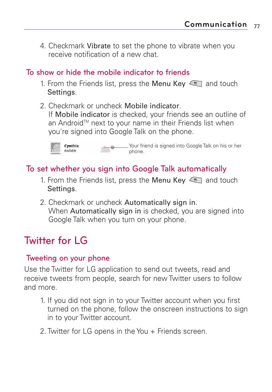 Twitter for lg | LG US760 User Manual | Page 79 / 312