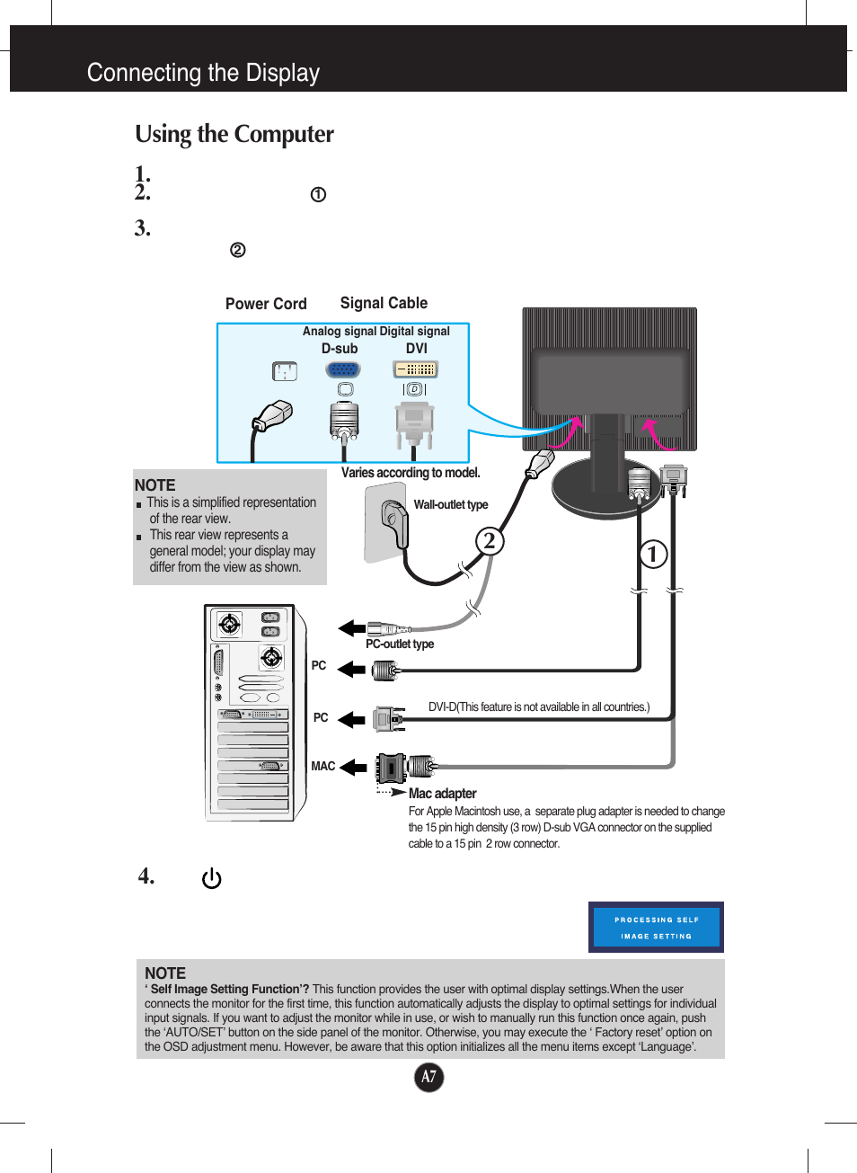 Using the computer, Connecting the display using the computer | LG L1953T-SF User Manual | Page 8 / 26