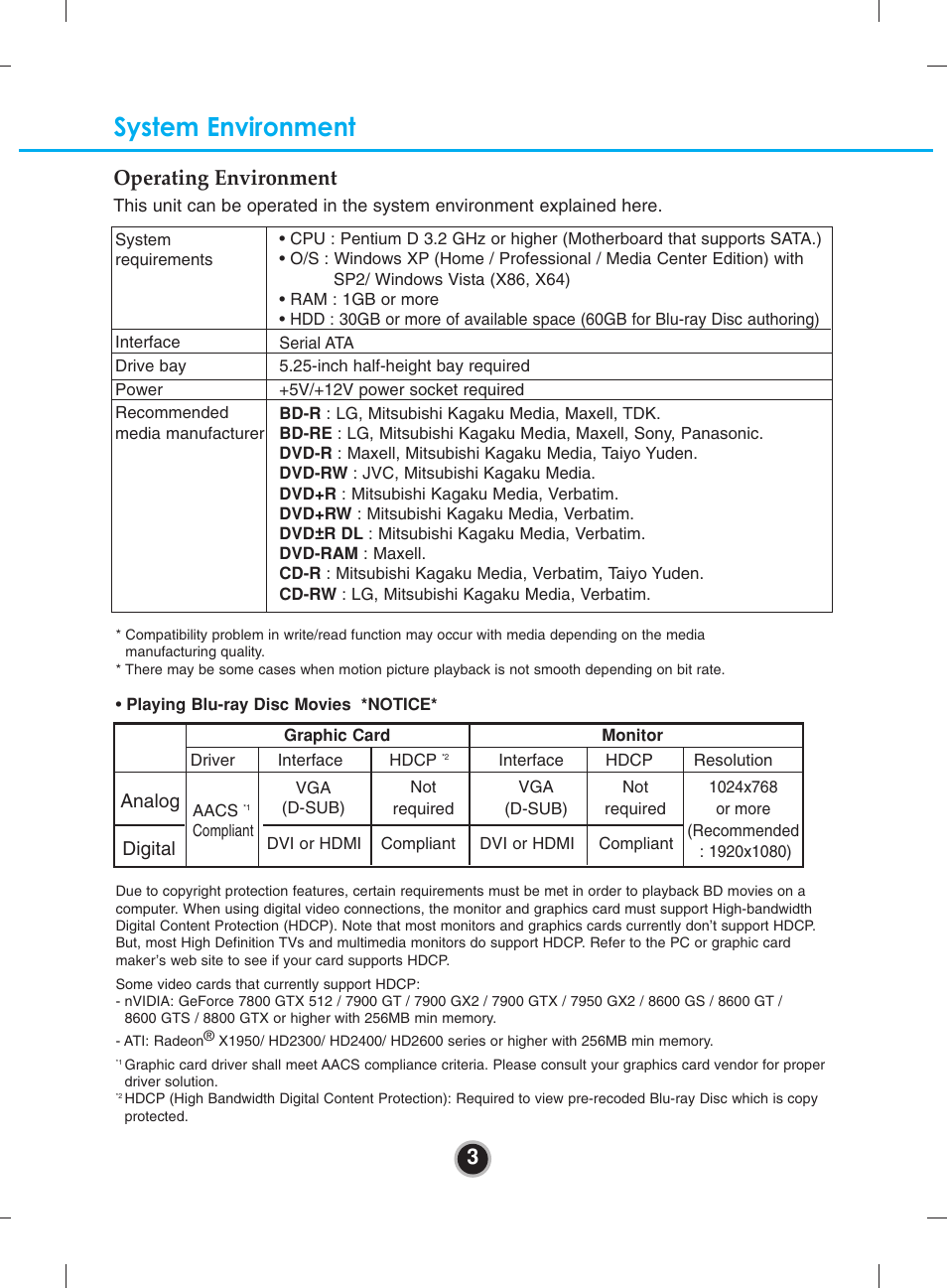 System environment, 3operating environment | LG BH08LS20 User Manual | Page 6 / 15