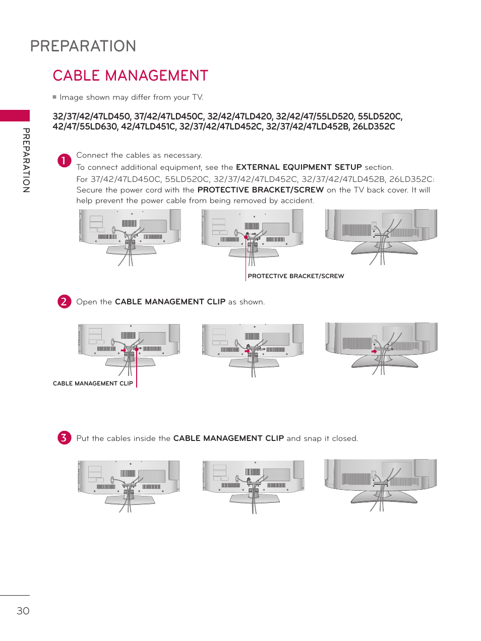 Cable management, Preparation | LG 47LD452C User Manual | Page 30 / 172