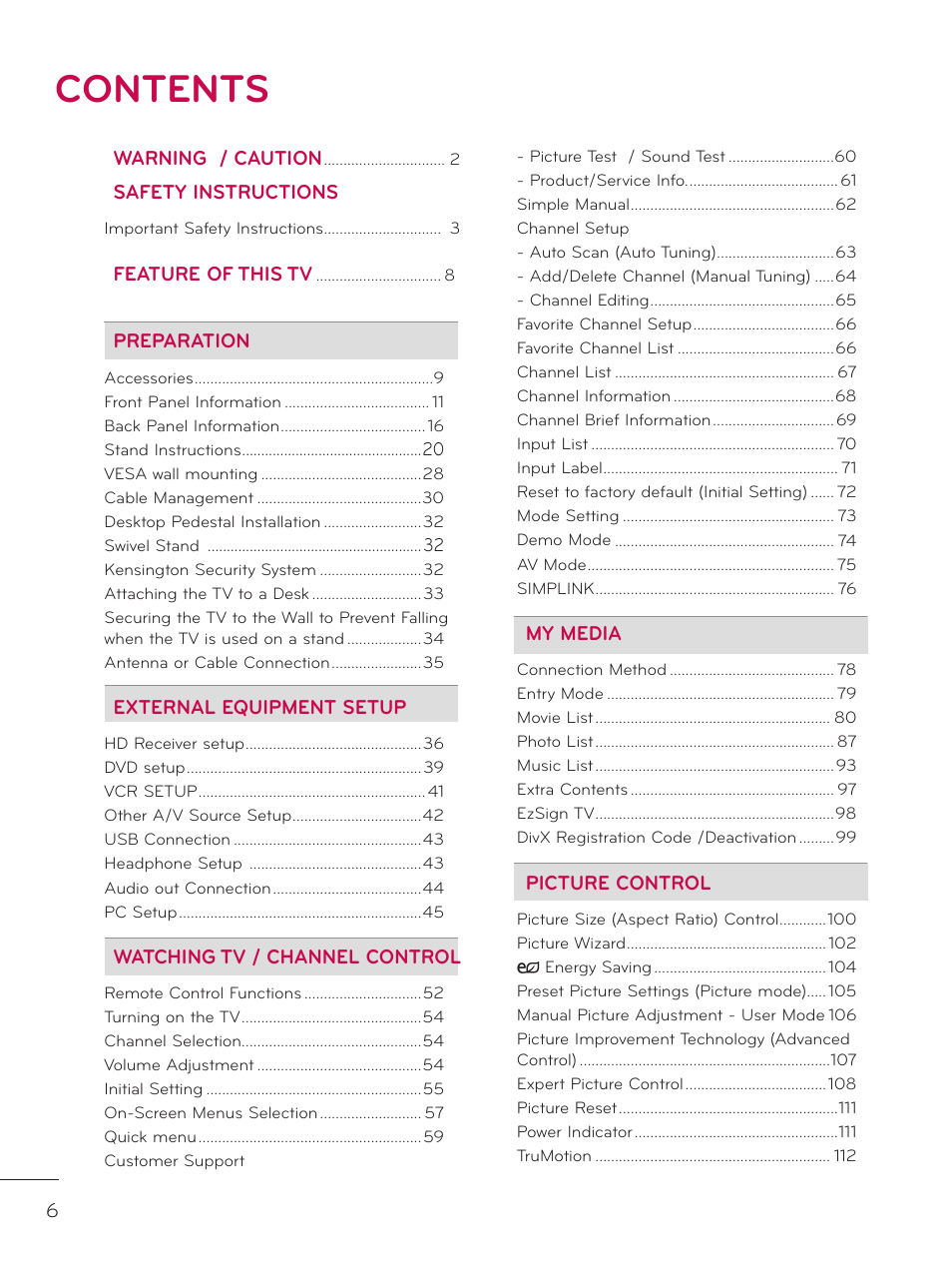 LG 47LD452C User Manual | Page 6 / 172