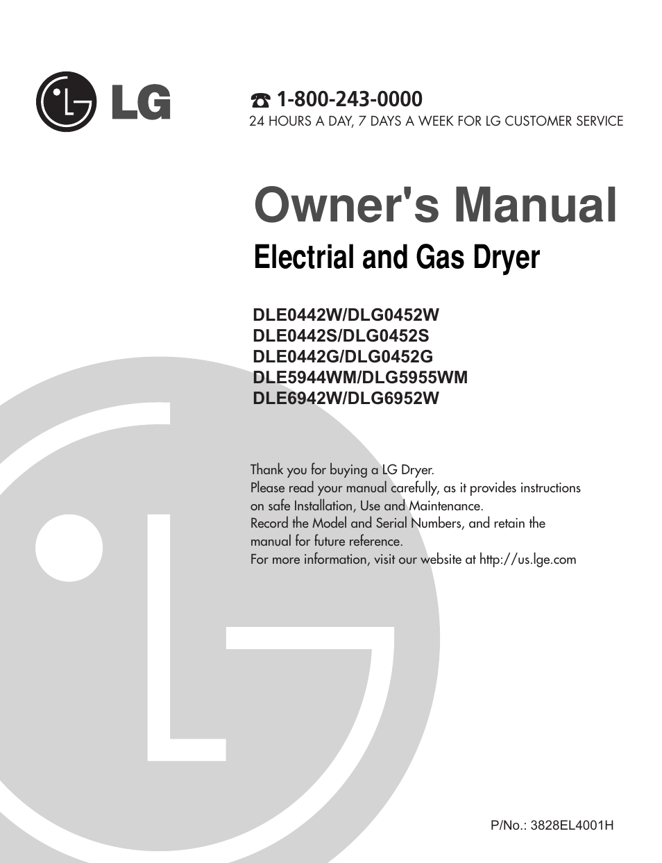 LG DLG6952W User Manual | 62 pages