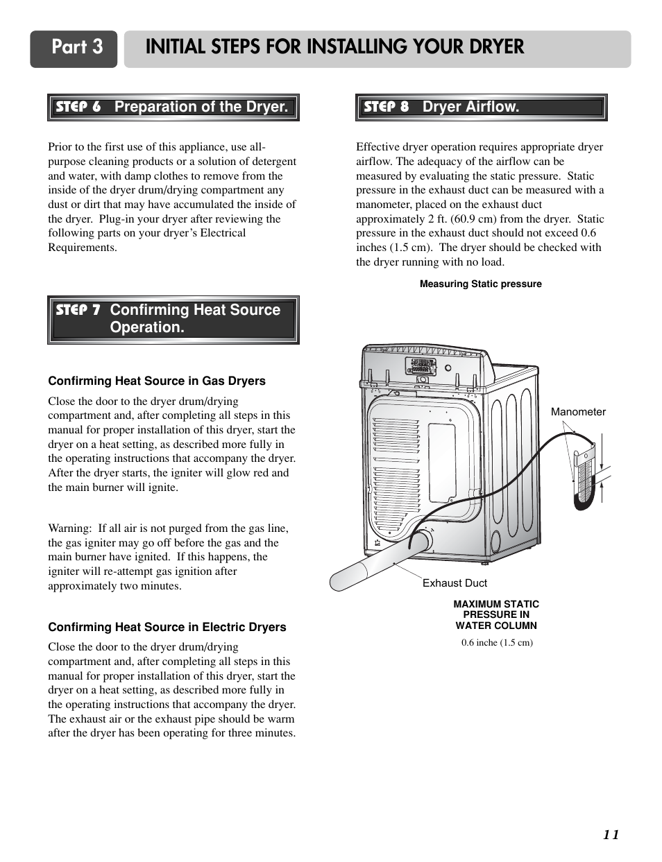 Part 3 initial steps for installing your dryer | LG DLG6952W User Manual | Page 11 / 62