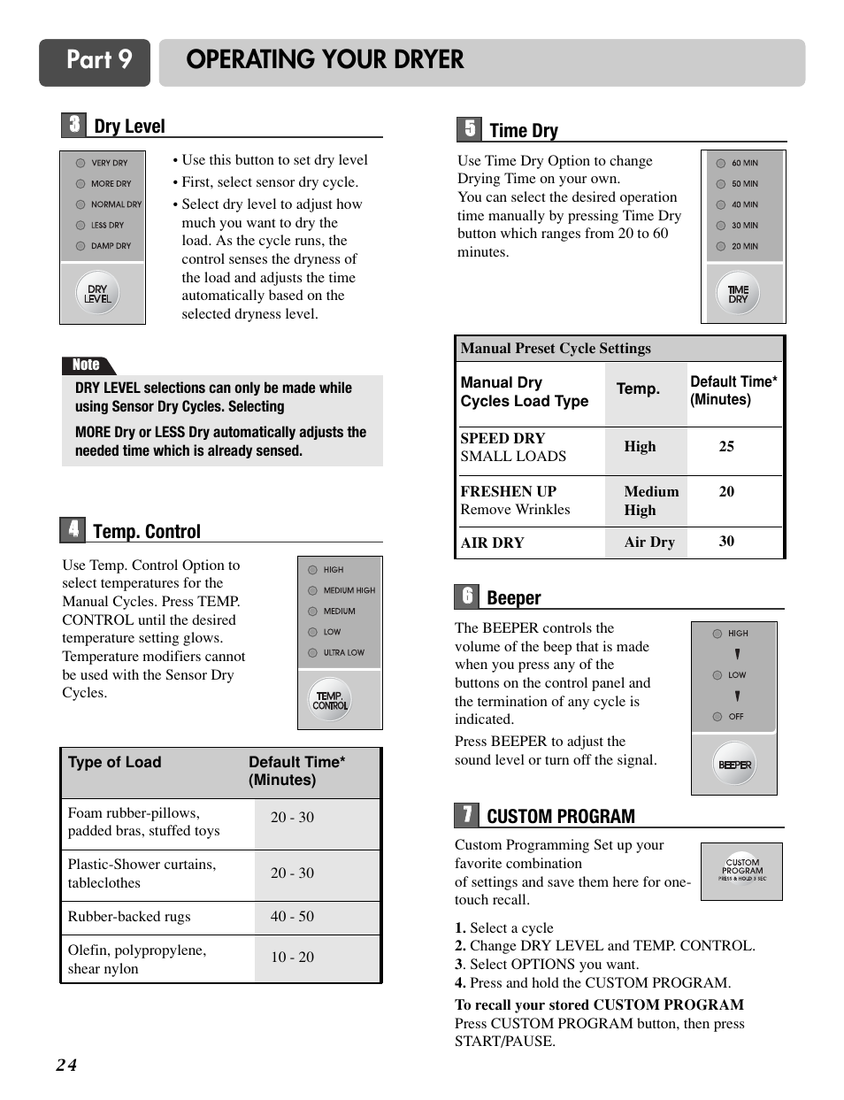 Part 9 operating your dryer | LG DLG6952W User Manual | Page 24 / 62