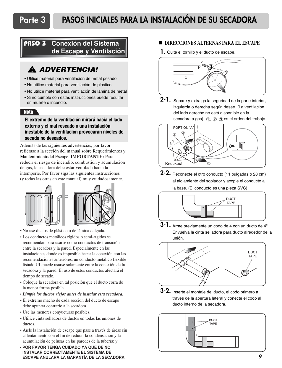 Advertencia | LG DLG6952W User Manual | Page 40 / 62