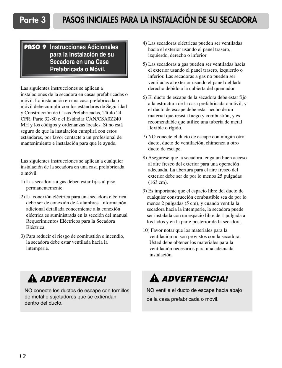 Advertencia | LG DLG6952W User Manual | Page 43 / 62