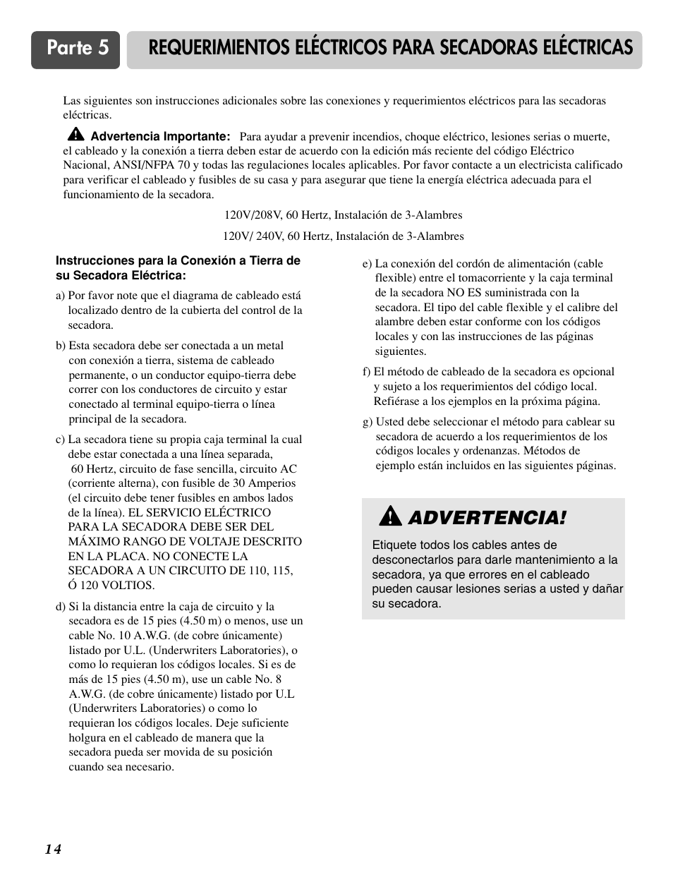 Advertencia | LG DLG6952W User Manual | Page 45 / 62