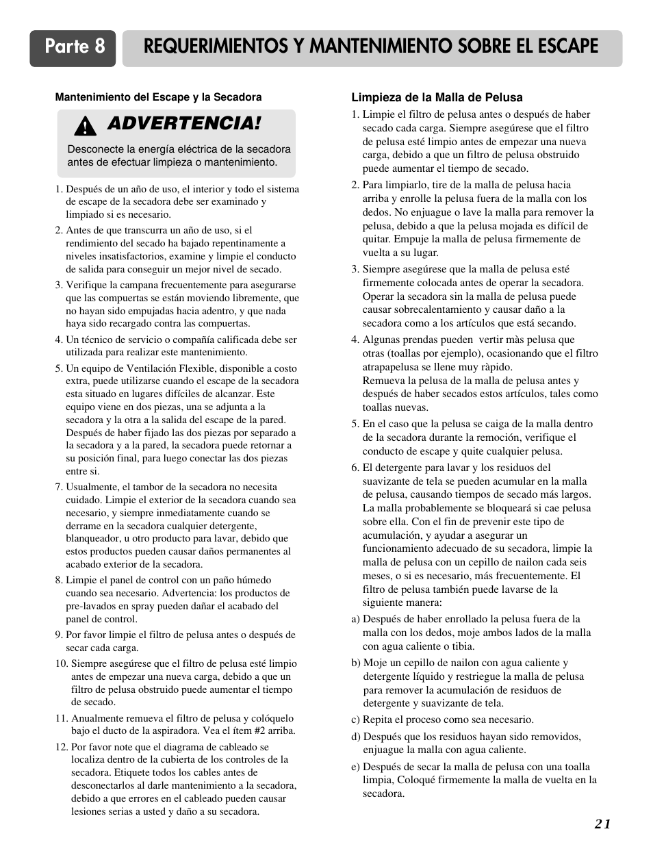 Advertencia | LG DLG6952W User Manual | Page 52 / 62