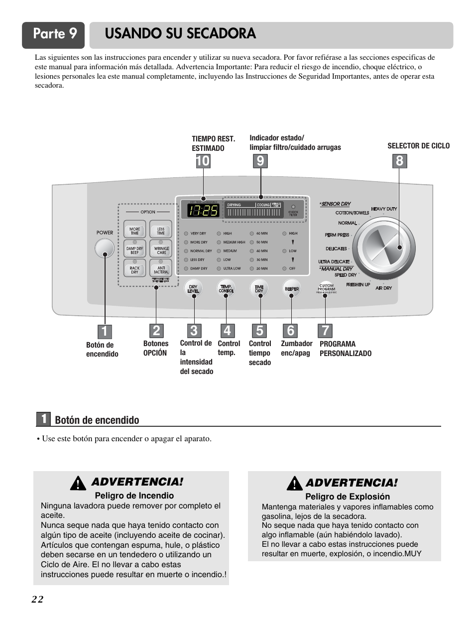 Parte 9 usando su secadora | LG DLG6952W User Manual | Page 53 / 62