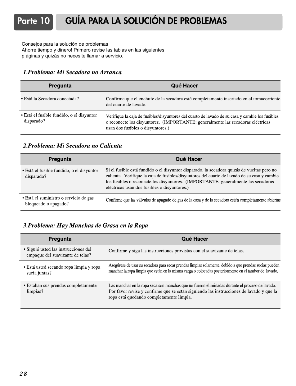 Parte 10 guía para la solución de problemas | LG DLG6952W User Manual | Page 59 / 62