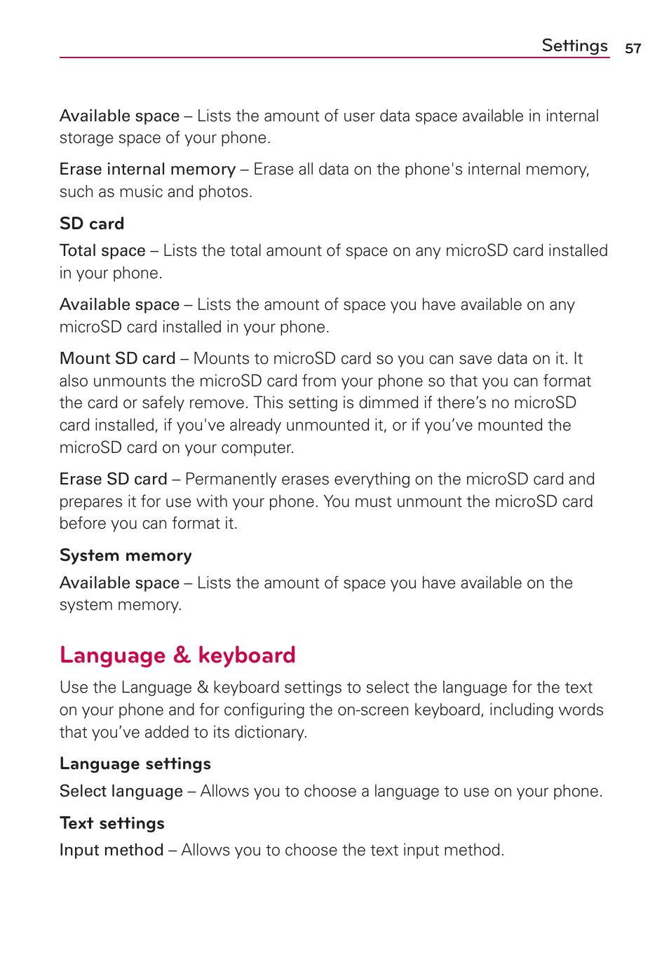 Language & keyboard | LG LGVS410PP User Manual | Page 59 / 86