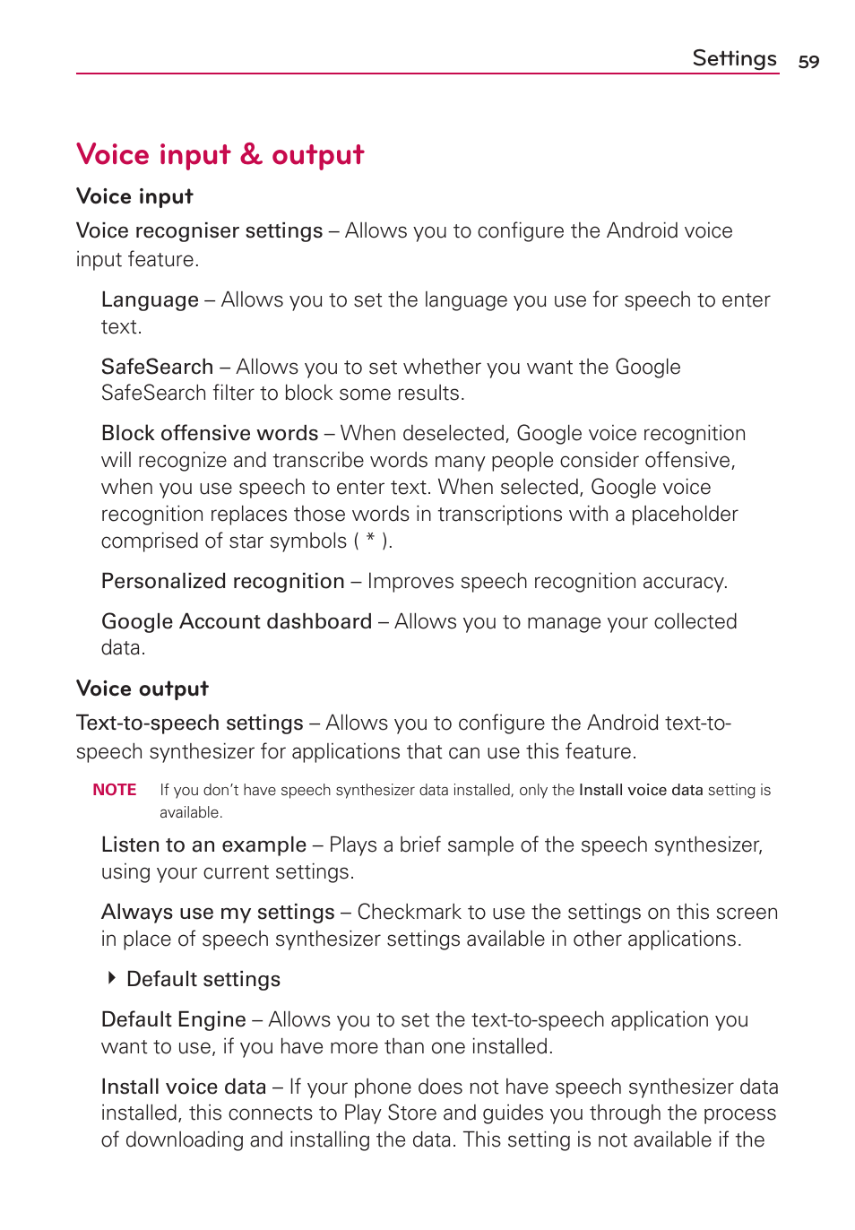 Voice input & output | LG LGVS410PP User Manual | Page 61 / 86