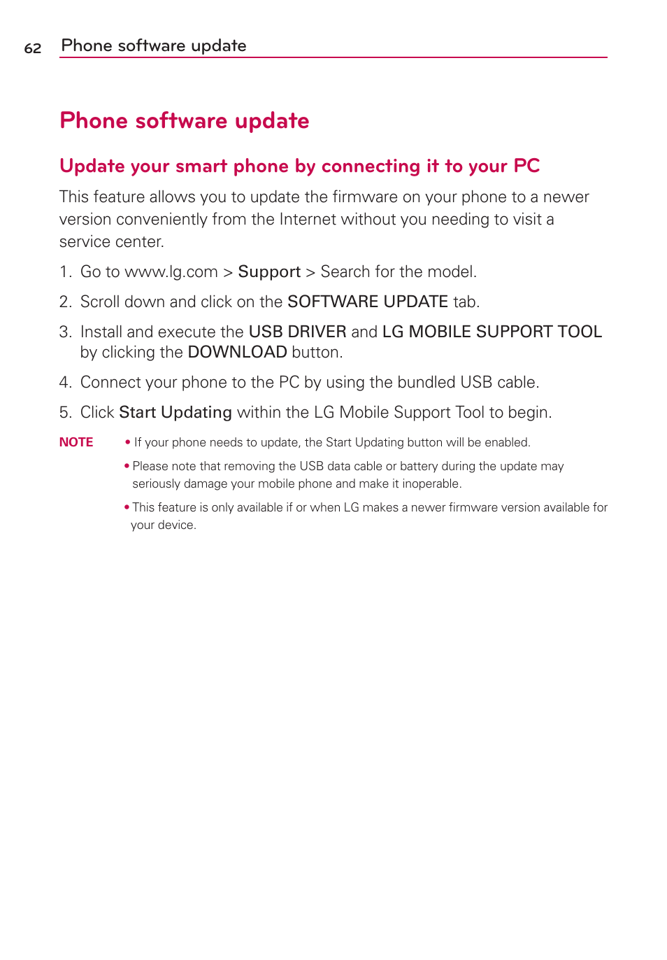 Phone software update | LG LGVS410PP User Manual | Page 64 / 86