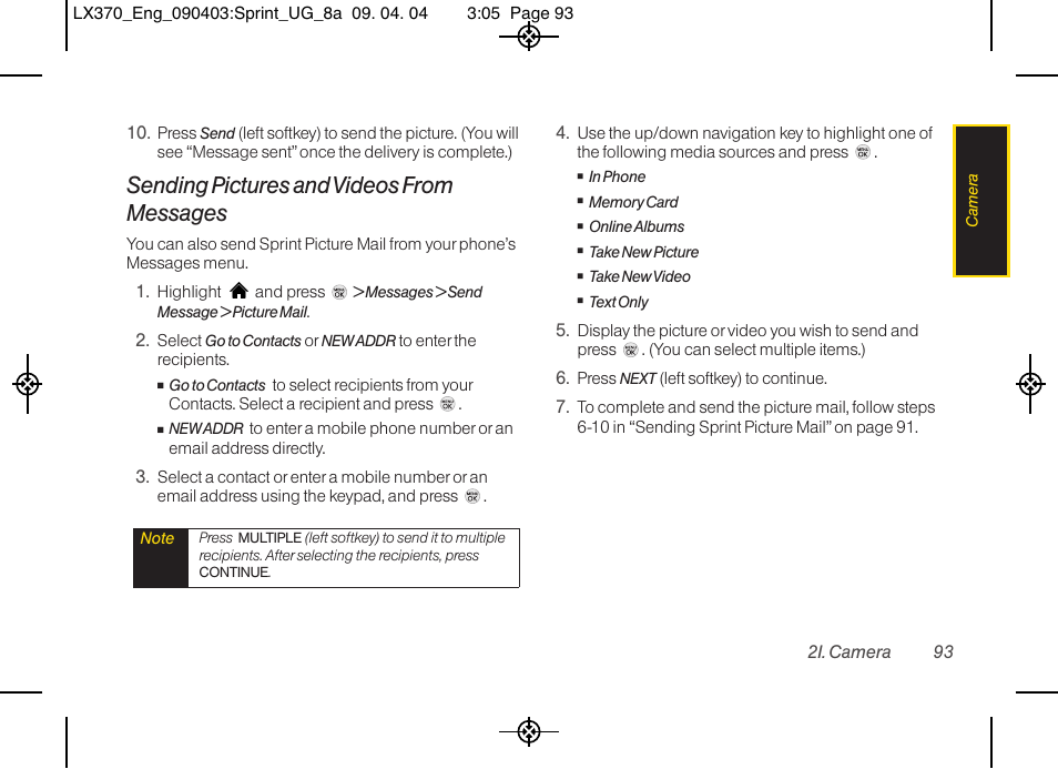 Sending pictures and videos from messages | LG LX370 User Manual | Page 107 / 174