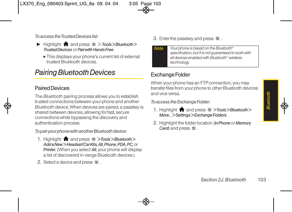 Pairing bluetooth devices | LG LX370 User Manual | Page 117 / 174