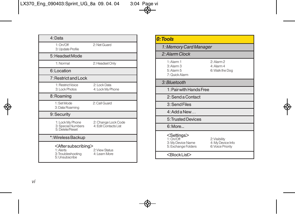 Tools | LG LX370 User Manual | Page 12 / 174