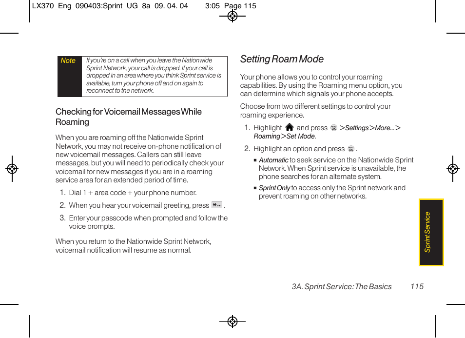 Setting roam mode | LG LX370 User Manual | Page 129 / 174