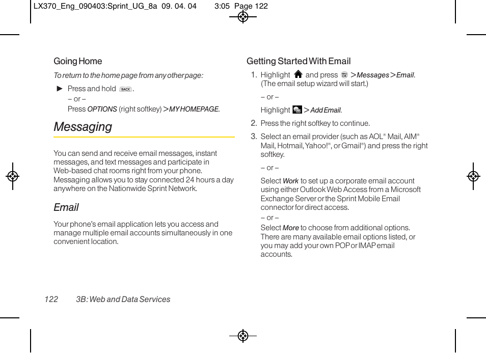 Messaging, Email | LG LX370 User Manual | Page 136 / 174