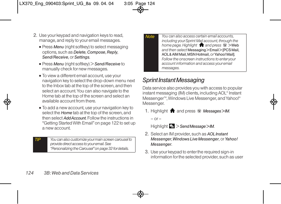 Sprint instant messaging | LG LX370 User Manual | Page 138 / 174