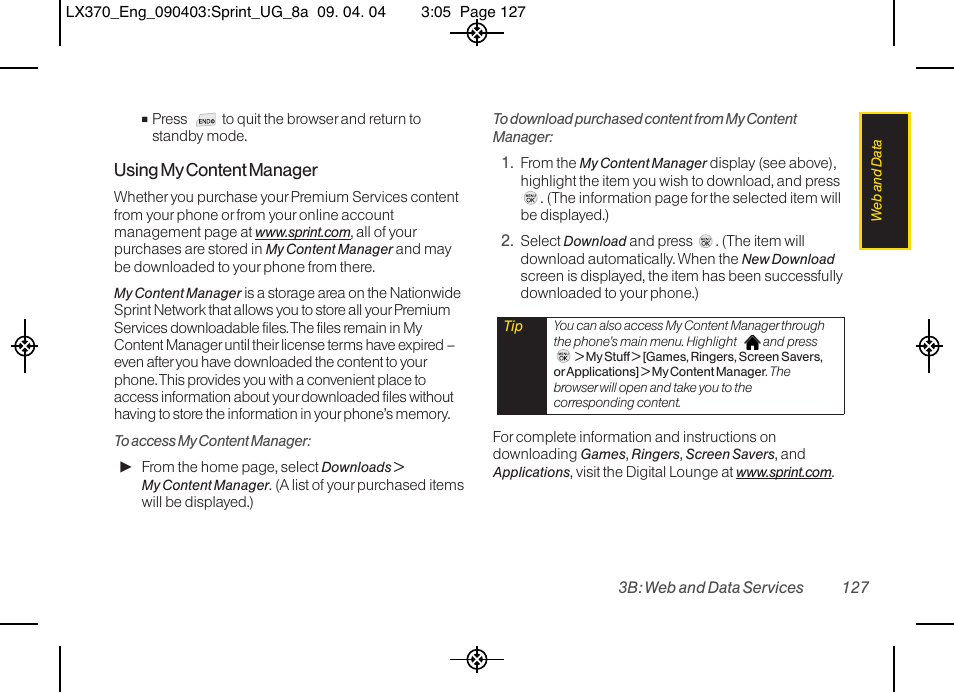 Using my content manager | LG LX370 User Manual | Page 141 / 174