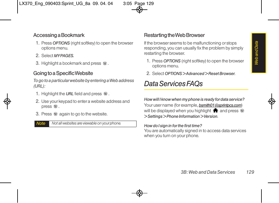 Data services faqs | LG LX370 User Manual | Page 143 / 174