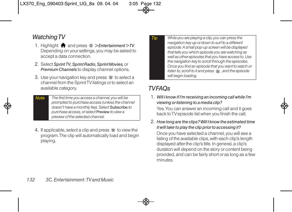 Watching tv, Tv faqs | LG LX370 User Manual | Page 146 / 174