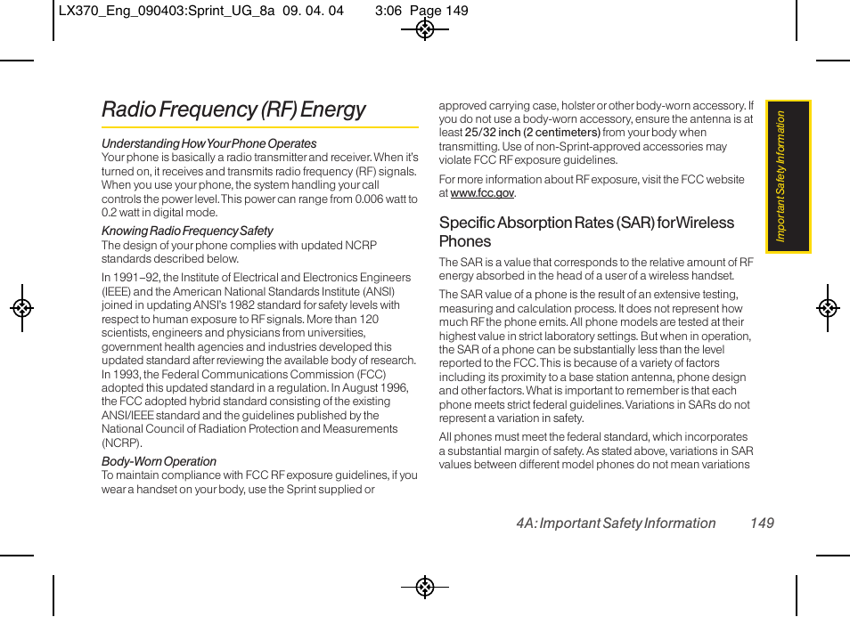 Radio frequency (rf) energy | LG LX370 User Manual | Page 163 / 174