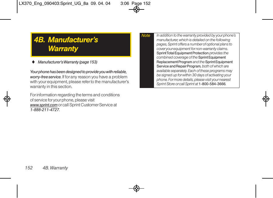 4b. manufacturer’s warranty | LG LX370 User Manual | Page 166 / 174