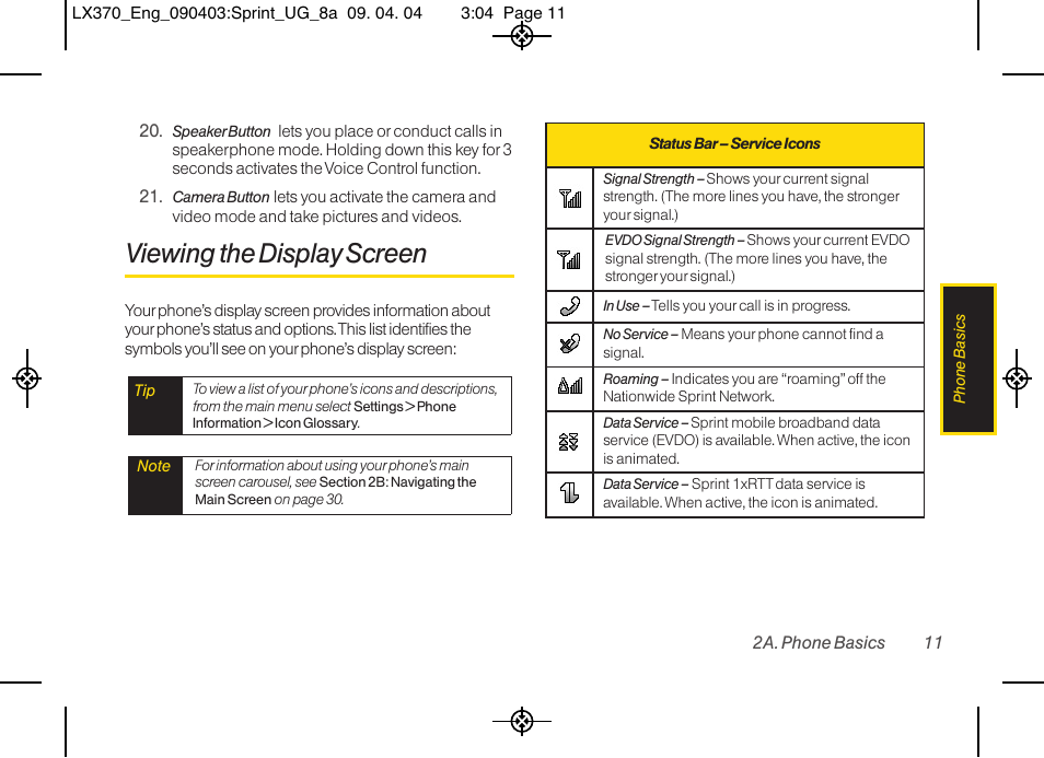 Viewing the display screen | LG LX370 User Manual | Page 25 / 174