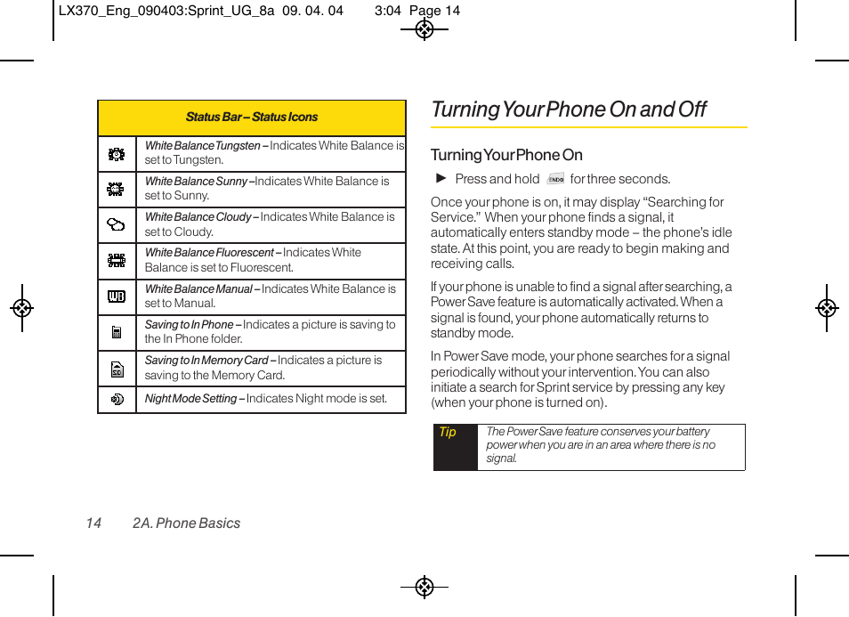 Turning your phone on and off, Turning your phone on | LG LX370 User Manual | Page 28 / 174