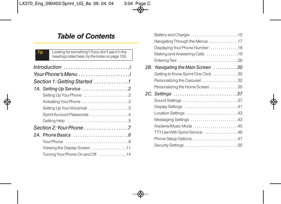 LG LX370 User Manual | Page 3 / 174