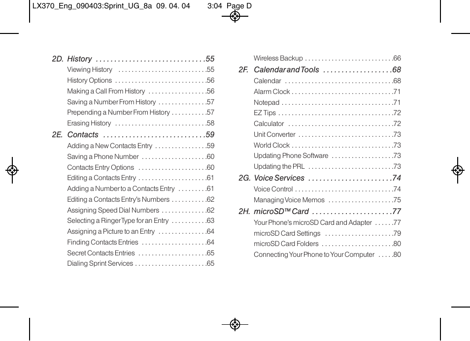 LG LX370 User Manual | Page 4 / 174